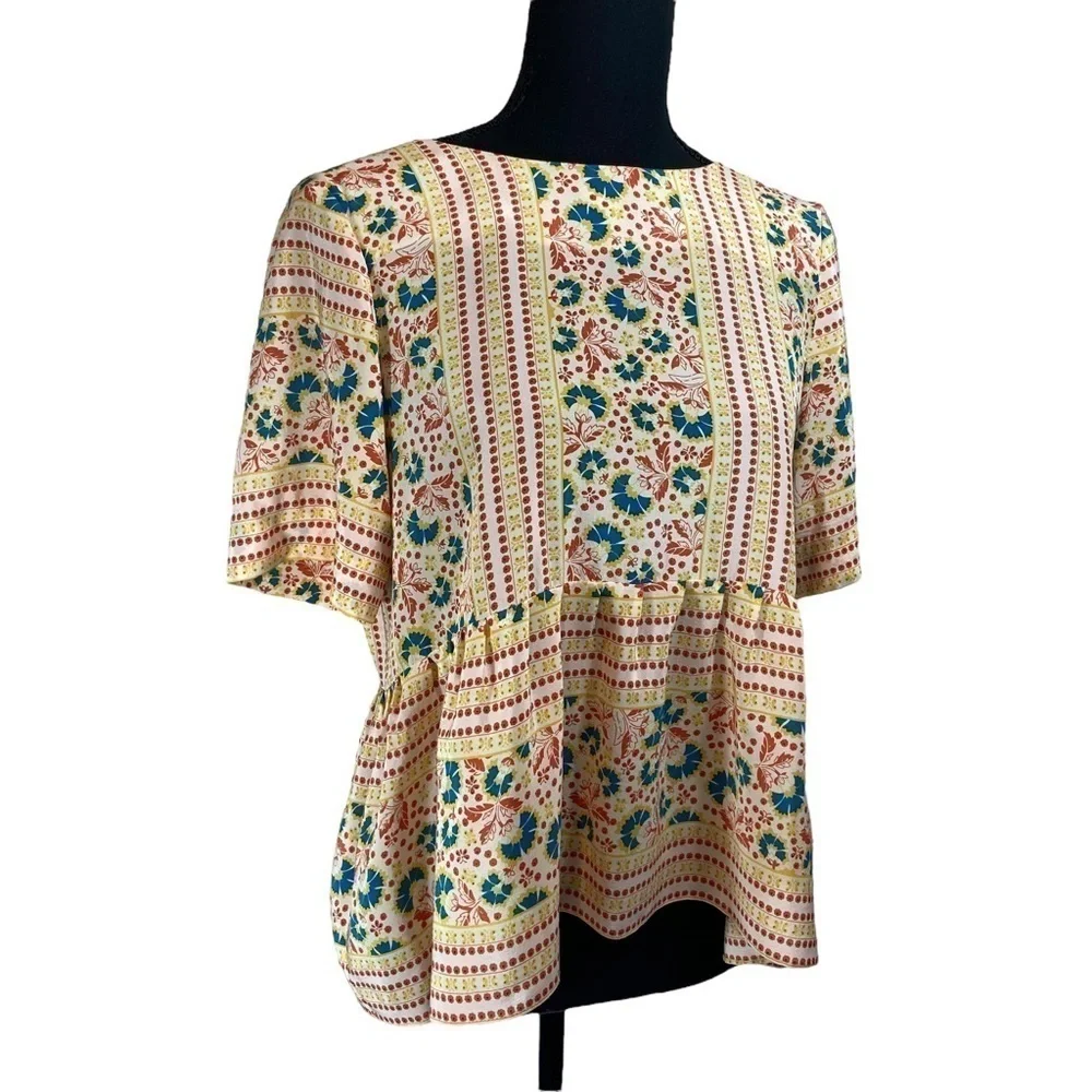 Lauren Moffatt Silk Floral Peplum Top